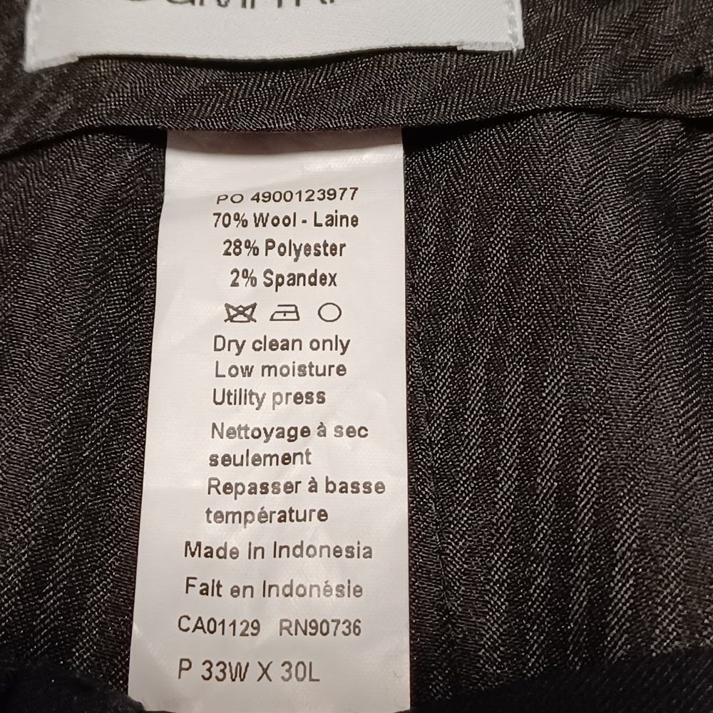 Calvin Klein Mens Wool Blend Dress Pants Charcoal Grey Flat Front‎ 33W x 30L - Picture 5 of 5